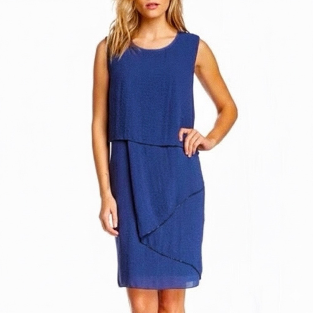 Elie Tahari Silk Sarella Blueberry Dress, Sleeveless Layered Asymmetrical